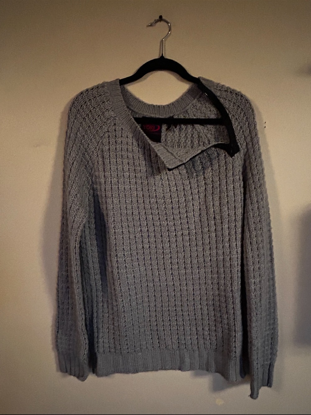 Yoki New York Gray Chunky Knit Asymmetrical Zip Sweater Large